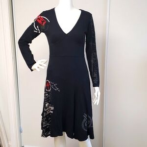Vintage, REAR, Desigual.All together Dress. Black cotton jersey dress Sz.S